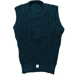 Vintage 1940s-1950s Dark Forest Green Crew Neck Sleeveless Knit Top Sweater Vest